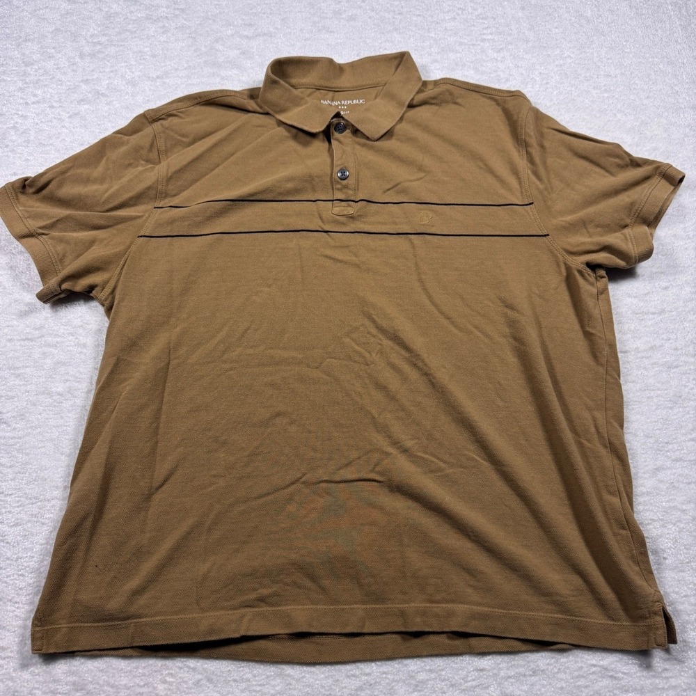 Banana Republic Mens XL Monogram Pique Polo Shirt Whiskey‎ Brown Striped